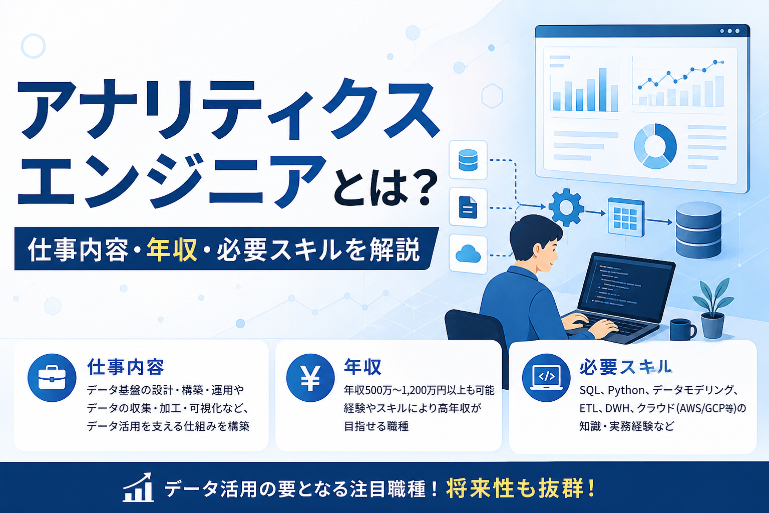 アナリティクスエンジニアとは?仕事内容・年収・必要スキルを解説 のイメージ